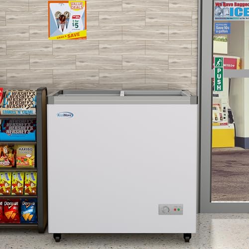 Image of KoolMore 33 in. Flat‑Top Ice Cream Display Freezer, 7 Cu. Ft. Commercial Chest Freezer with Sliding Glass Doors, ETL Listed in White