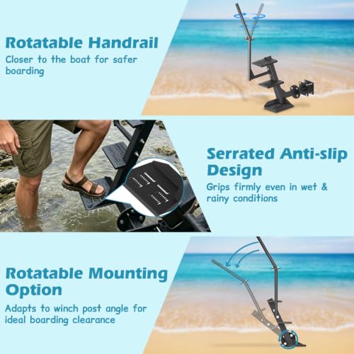 Image of Adjustable 3-Step Boat Trailer Steps | Side Mount | Anti-Slip