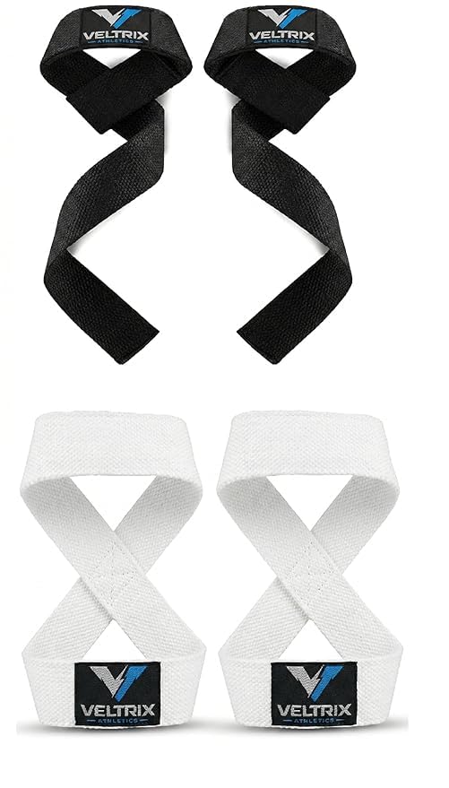 Weight Lifting Straps Combo Black & White for Gym Workout | Wrist Support Straps for Deadlift, Strength Training & Grip Exercises | Fitness Accessories for Men & Women-image-24