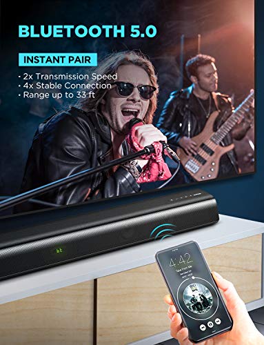 2020 Aggiornato BOMAKER Soundbar 2.0 Canali, Potenza 120W 110dB, Bluetooth 5.0, 37 Pollici, Tecnologia DSP Bass Surround 3D, Progettata per L'home Cinema, Ottica/USB/HDMI ARC/AUX, 6 Modalità Audio