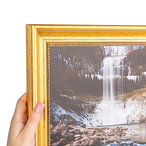 ArtToFrames 24x30 inch Antique Gold with Beaded Detailing Wood Picture Frame, WOMD5042-24x30