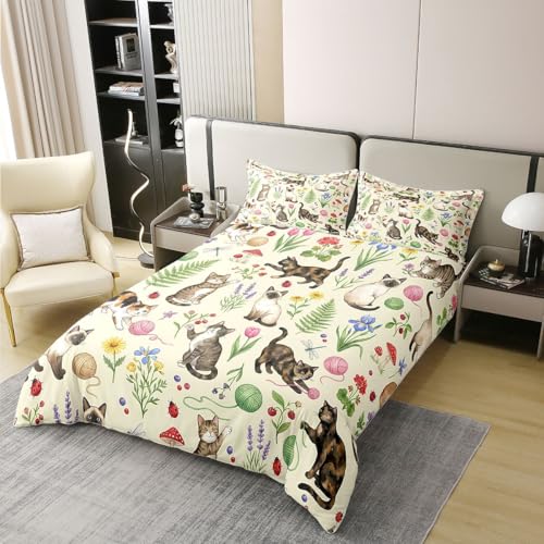 Housse de couette 100% coton chat mignon pour lit douillet