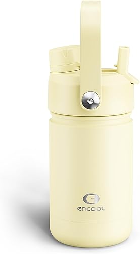 Miniatura 35 de ENCOOL Botella de agua aislada con popote, de acero inoxidable, a prueba de fugas, sin BPA, al vacío de doble pared que se mantiene fría durante 24