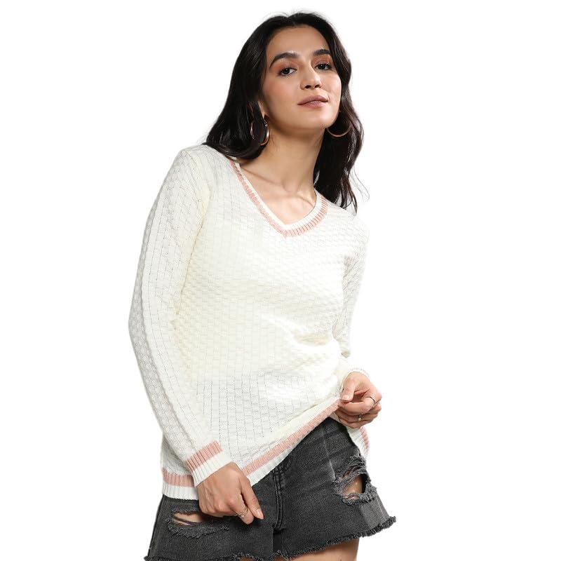 Image of PINACOLADA Women's Geometric-Textured Pullover Sweater for Casual Wear | Crew Neck | Long Sleeves | Pull On Closure | Sweater Crafted with Comfort Fit for Everyday Wear