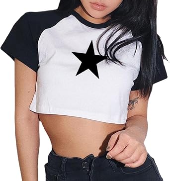 Y2K Star Tops Women Tshirt Harajuku Retro Fashion Gothic Short Sleeve Crop Sexy Tops Aesthetics Tops Short Navel