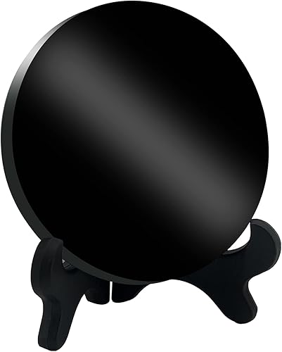 Espejo rascador de obsidiana negra, espejo de obsidiana con soporte y bolsa para adivinación, meditación, curación, Feng Shui (3.937 in)