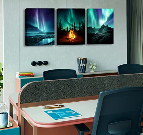 Wall Decor Living Room - Wall Art Bedroom Northern Lights 3 Panel Canvas Paintings For Wall Decorations Modern Home Bathroom Office Aurora Polaris Nature Landscape Pictures Framed Ready To Hang #TOP3