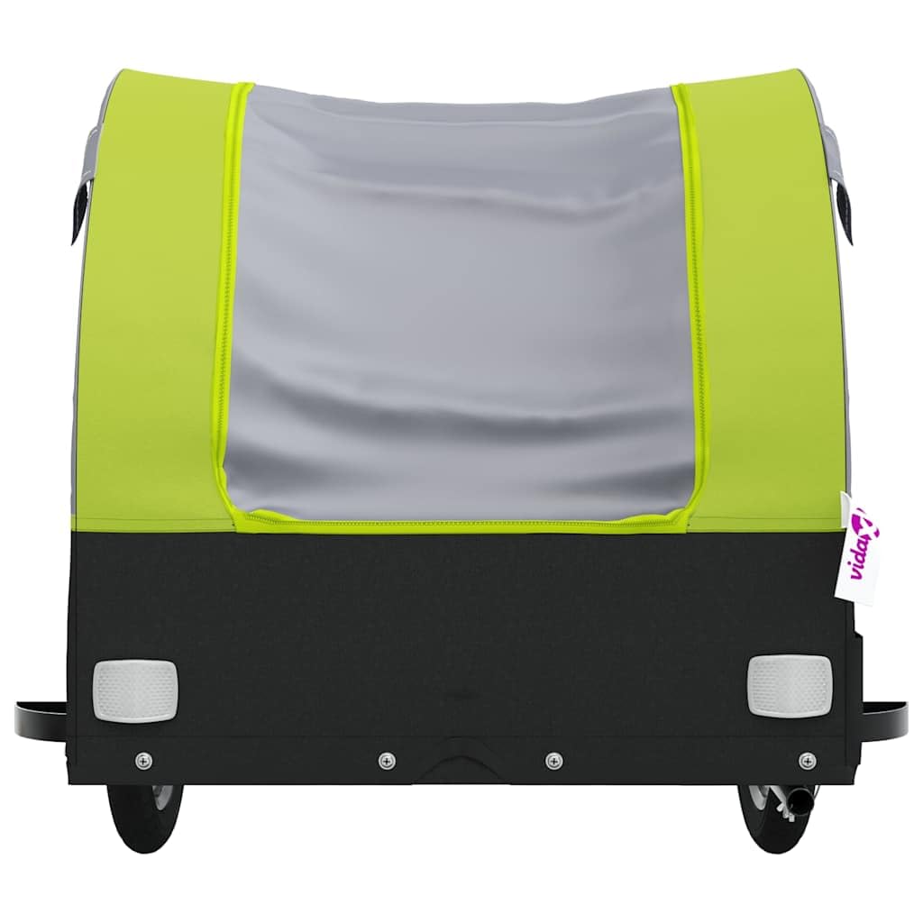 Przyczepa rowerowa, czarna, zielona, z żelaza, nośność 45 kg, 133 x 68 x 68 cm, z dyszlem, sprzęgłem, flagą bezpieczeństwa, idealna do transportu, bagażu, zakupów, na kemping, wycieczkę