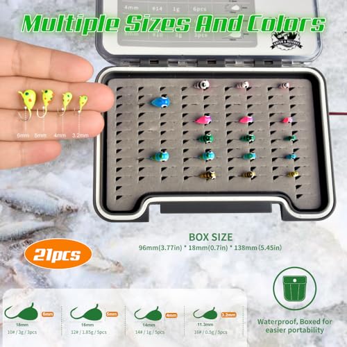 image for MUUNN Tungsten Ice Fishing Jigs Kit 21pcs More Effective Glow Tungsten