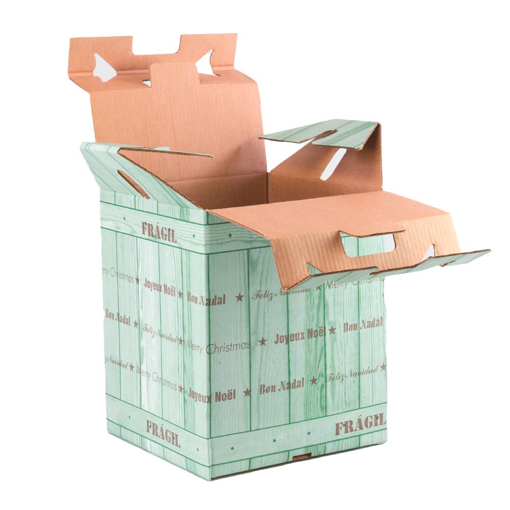 ONLY BOXES Pack de 10 cajas de cartón para lote y cestas de Navidad, Lote con impresión navideña para regalo de panera, botellas, envío lote, Capacidad para 9 botellas