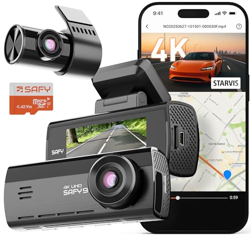 BlackVue SAFY9 4K Dual Dash Cam Front and Rear, HDR + AI Night Vision, SD Card Included, Wi-Fi GPS, 24-Hour Parking Guard, LCD Display (64GB)