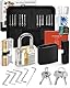 FAHEFANA Lockpicking Set, [2024 Neue Herausforderung & Geschenk für Anfänger] 26 Stück Dietrich Set mit übungsschloss im Kreditkartenformat & Anleitung für Anfänger und Profis Black