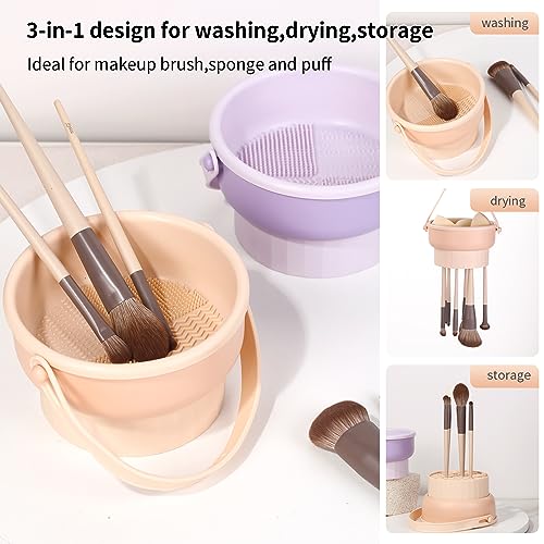 MSQ 3 in 1 Foldable Silicone Makeup Brush Cleaner Mat Pad Bowl With Lanyard to Dry Makeup Sponge, Powder Puff, Brush - Image 3
