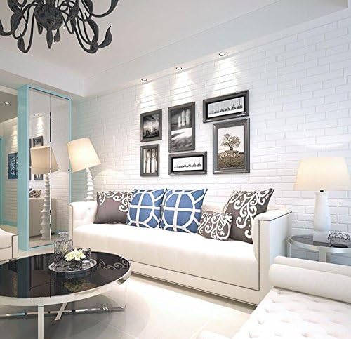 Amazon Ayzr 地中海の白いレンガの壁紙のリビングルーム ダイニングルーム ベッドルームの不織布の壁紙 白 壁紙