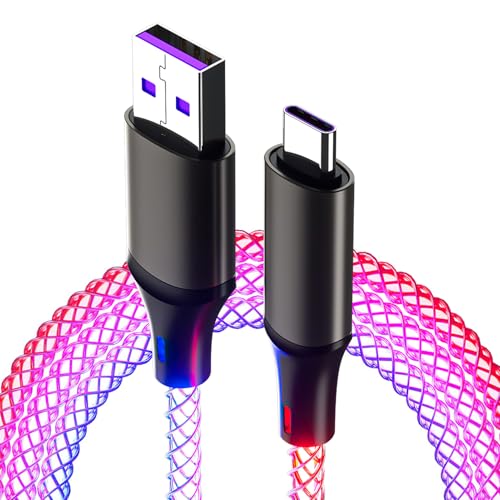 RGB-USB-C-Kabel, 66 W, schnelles Aufladen, LED-Licht-Ladekabel für Galaxy S25/S25 Ultra/S24/S24 Ultra (1 m, USB A auf C)