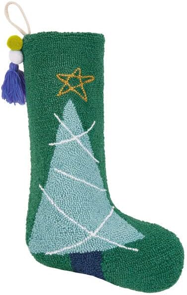 Peking Handicraft Christmas Tree Stocking with Pom Pom Tassel, 20-inch Length, Wool, Cotton, Christmas, Home Décor, Holiday Tradition