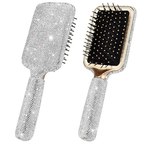 Brosse à cheveux vintage Brosse à palette en strass de luxe avec coussin d'air de massage Outil cheveux bling-bling pour femmes tous types 9, 7 pouces Vintage