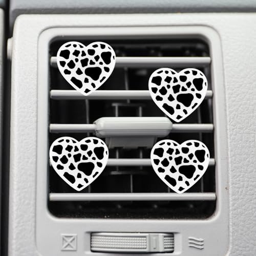 Image of 6 PCS Heart Air Vent Clips, Cow Print Heart Car Air Fresheners Vent Clips Funny Car Diffuser Vent Clips Car Interior Decor Charm for Women Automotive
