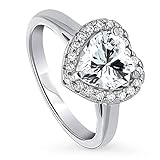 BERRICLE Rhodium Plated Sterling Silver Heart Shaped Cubic Zirconia CZ Halo Promise Wedding...