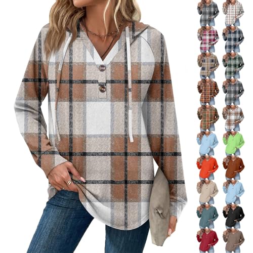 Womens Hoodies Plaid Oversized Sweatshirt Tunic Tops For Women Lo...