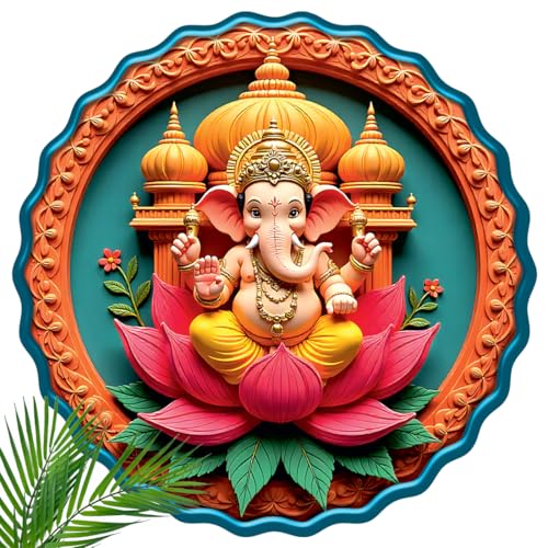 Image of Casa Rica MDF Wooden Wall Art 12x12 Inch | Ganesh Ji Sparkle Laminated Wall Hanging Frame for Living Room, Bedroom, Office & Pooja Room | Modern MDF Home Decor Painting | Wall Hanging Gift Item (GD 003)