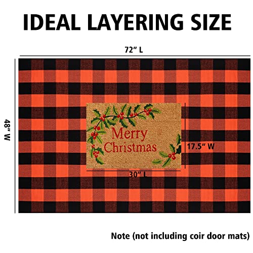 Fall Plaid Area Rug 4x6 Ft, Orange and Black Buffalo Check Large Farmhouse Cotton Rug, Hand-Woven Washable Indoor Outdoor Carpet for Halloween Thanksgiving Autumn Porch Patio Decor