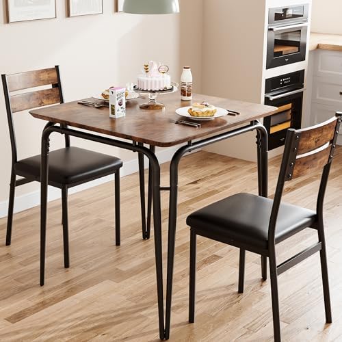 Dining Table for 2, Small Table and Chairs Set of 2, Square Dinette Set for 2, Dinner Table Set, 3 Piece Kitchen & Dining Room Sets for Small Space, Apartment (Vintage, Dining Table with 2 Chairs)