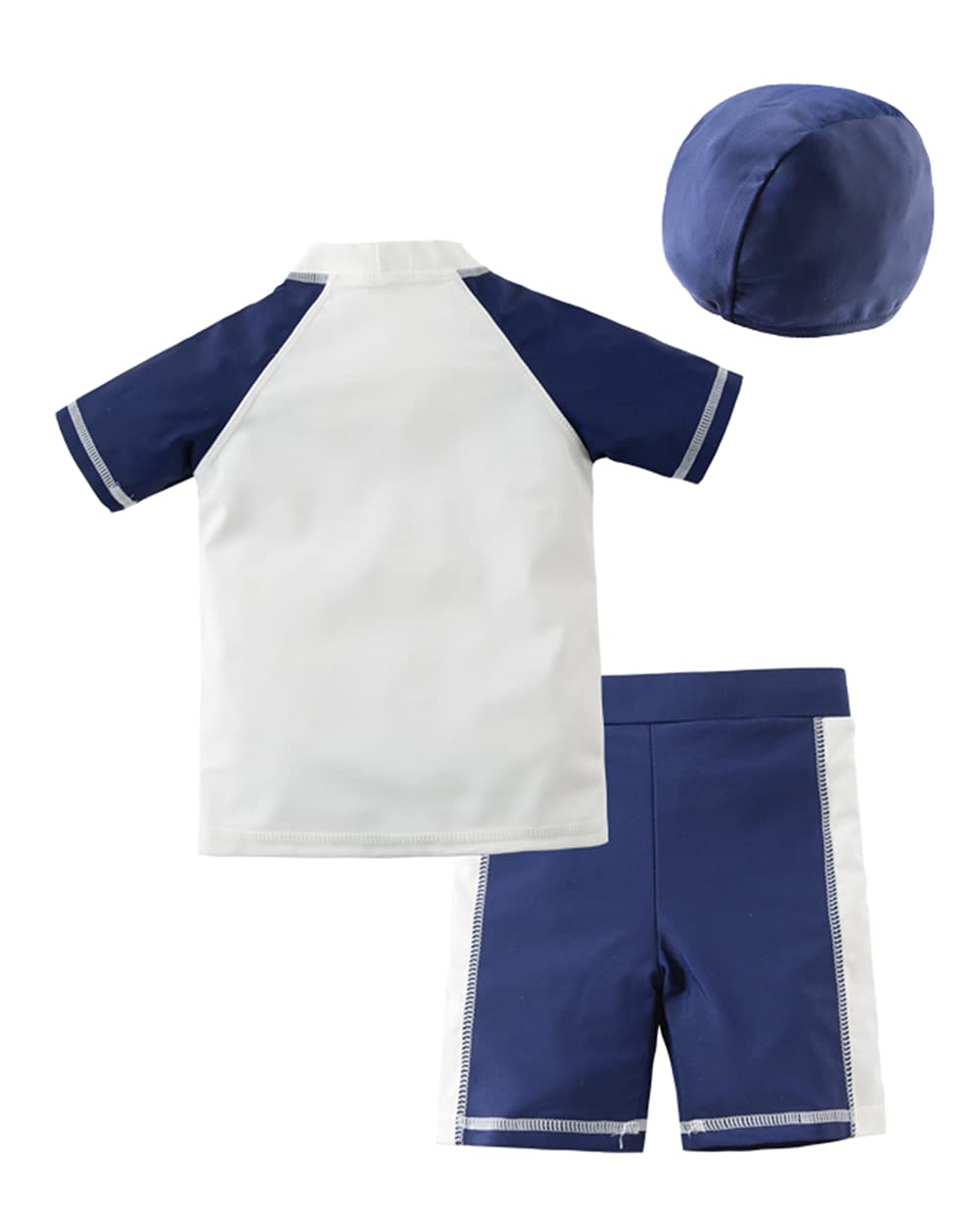 Styles I Love Kid Boys CALL ME COOL BOY Printed Short Sleeve Rash Guard Set and Hat 3pcs White Swimsuit Beach Bathing Suit (4T)