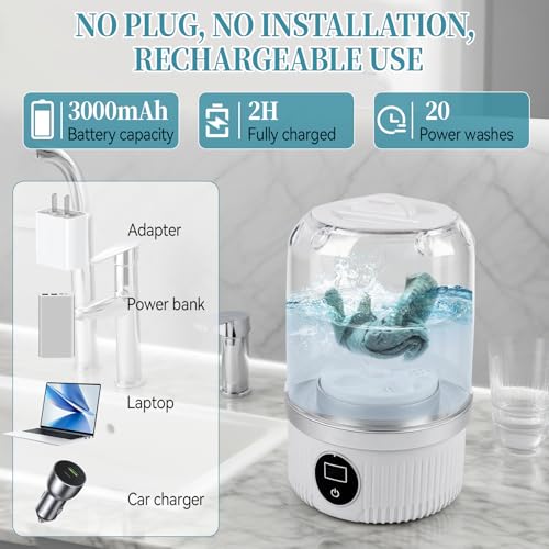 Tragbare Mini-Waschmaschine, 2 Modi, 15W Unterwäsche Waschmaschine, 1L Kleine Mobile Waschmaschine für Babykleidung, Unterwäsche, Socken, Reisen (Weiß)