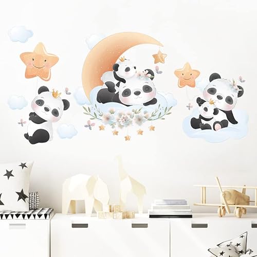 HGDESIGN® Wandtattoo Wandaufkleber Panda auf Wolke Kinderzimmer Babyzimmer Kinder Baby Jungen Mädchen Spielraum Cover
