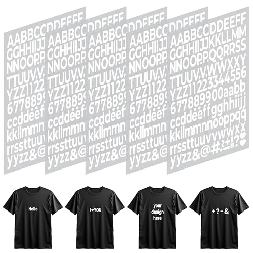HiTransfer Iron on Letters for Clothing Iron on Numbers and Iron on Letters for Fabric with 1-Inch A-Z and 0-9 Alphabet Stickers for T-Shirts (5 Sheets White)