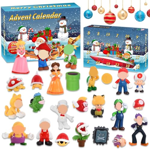 Byhsoep Adventskalender 2023 kinder 25 Super Bros Spielzeug Figuren Set Weihnachtsgeschenke Kleinigkeiten für 1 2 3 4 5 6 7 8 9 10 12 Jahre Jungen Mädchen Weihnachtskalender Mehrfarbig MLAMH