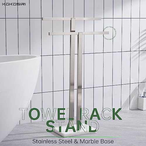 Image of KOKOSIRI Bathroom Towel Racks 2-Tier Standing Towel Bars with Marble Base, Stainless Steel Freestanding Towels Holder, Thicken Steady Design, Brushed Nickel THS0003-BR
