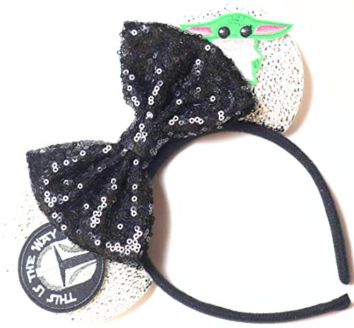 CLGIFT Star Wars Ears, Black Mouse Ears, Darth Vader, Mickey Mouse Ears (Yoda-This is the way)
