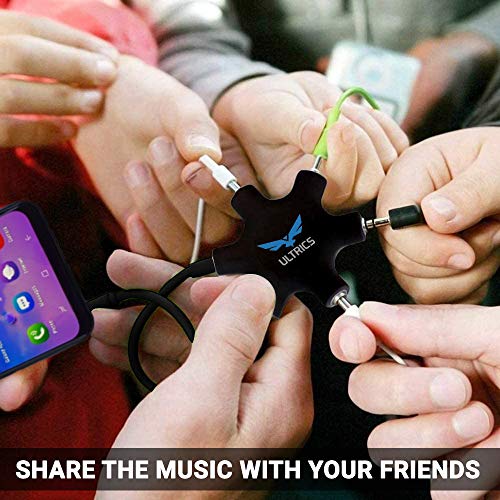 ULTRICS Sdoppiatore Cuffie, 5 Prese Splitter Audio per Auricolari, 3.5 mm Stereo Headset Cavo Maschio a Femmina Microfono Jack Adattatore Compatibile con iPhone Samsung Smartphone PC Tablet - Nero