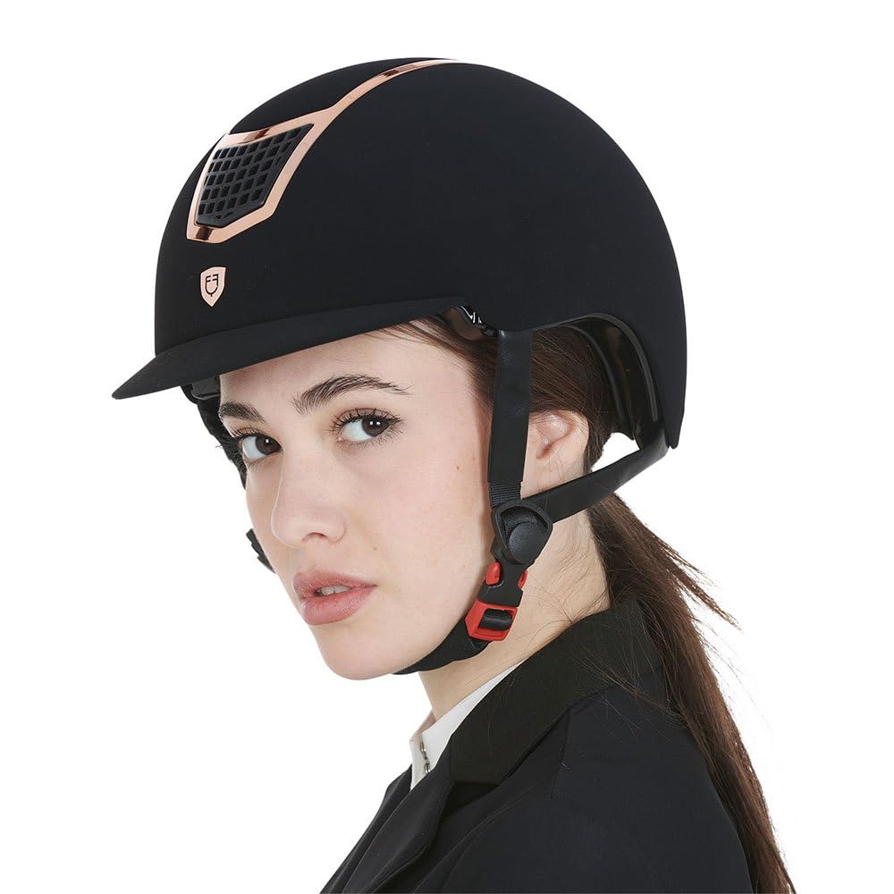 Casco Modello Eclipse Velluto Bronzo, Small, Nero-Oro Rosa, per Cavallerizzi, Unisex Giovani