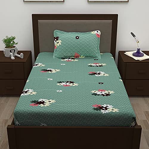 Image of Story@Home 210 TC Spark Collection Single Bedsheet Cotton Combo with 1 Pillow Covers | Grey | Floral (Bedsheet : 145 X 225 cm & Pillow Cover : 40 X 60 cm)