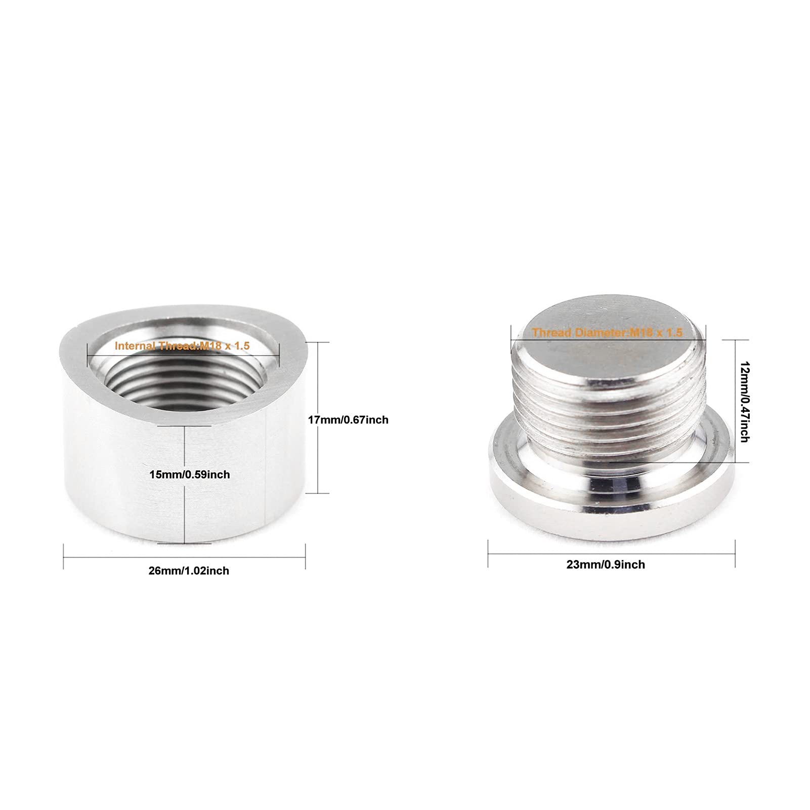 Raccordo a Innesto per Sonda Lambda M18x1,5 Inox Dado Tappo Saldato