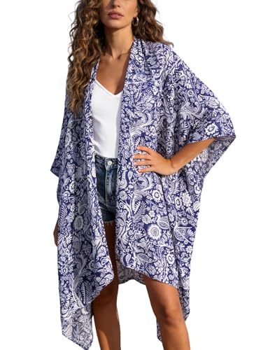Image of Breezy Lane Women's Kimono Cardigan Summer Swimsuit Coverups Beach Cover Up with Floral Print for Vacation