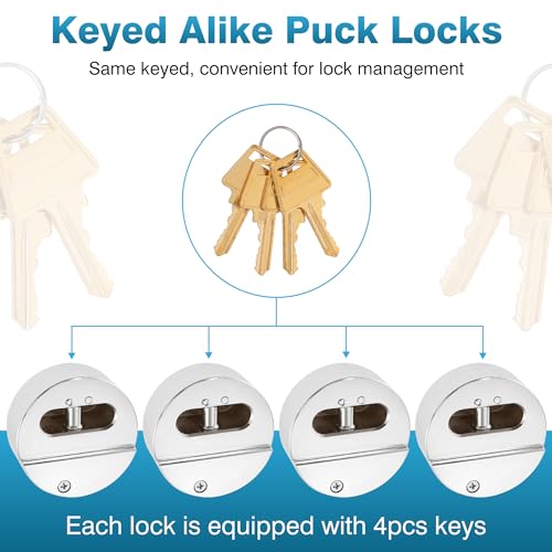 Image of IRONWALLS Keyed Alike Puck Lock 4 Packs, 2-7 /8 inchSteel Heavy Duty Hidden Shackle Padlocks with 16pcs Keys, Silver Round Puck Locks with 1.7 inch (L) x 0.59 inch (H) x 1.2 inch(D) Shackle Opening, Without Hasp