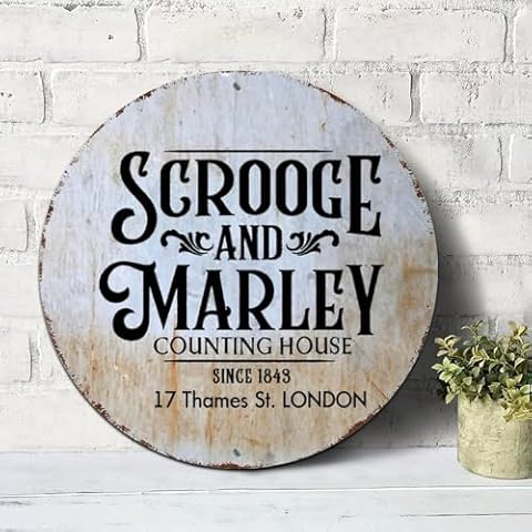 Mighun Quote Round Metal Sign Plaque Scrooge And Marley Counting House Vintage Sign Metal Art Prints Wall Room Sign for Office Workshop Decor Novelty Gift Idea 12x12in Cover