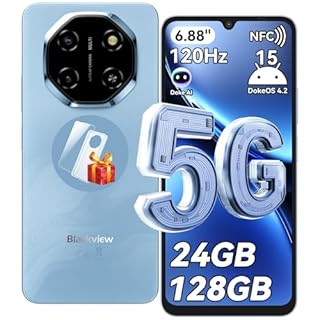 Blackview SHARK 6 Smart Phone, 5G Sim-Free & Unlocked Mobile Phones, 6.88" 120Hz Display, 24GB+128GB/2TB, Android 15 Phone 16MP+8MP AI Camera, 5000mAh/18W, Fingerprint/Eye Comfort Mode, GPS/OTG/NFC