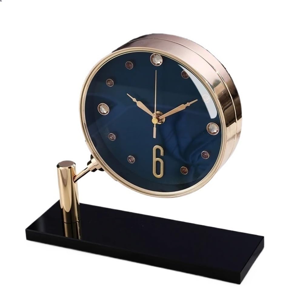B3F7M4R9J2 Table clock Luxury Desk Clock Silent Modern Living Room Metal Tabletop Clocks Decoration Accessories Electronic Home Decor(Blue)