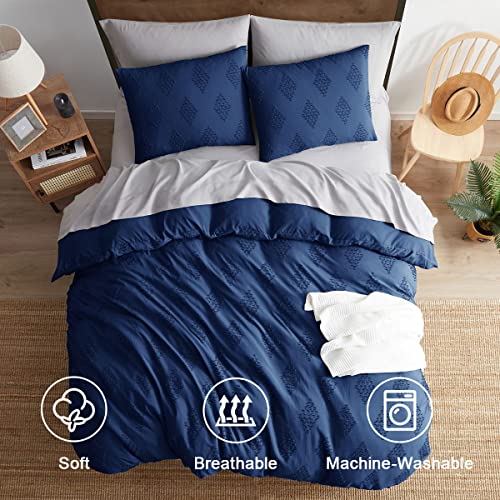 Image of Nestl Boho Bedding Sets & Collections - Boho Duvet Cover Twin, 2 Piece Twin Duvet Cover Set, Double Brushed Navy Duvet Cover with Zipper Closure, 1 Duvet Set 68x90 inches and 1 Pillow Sham