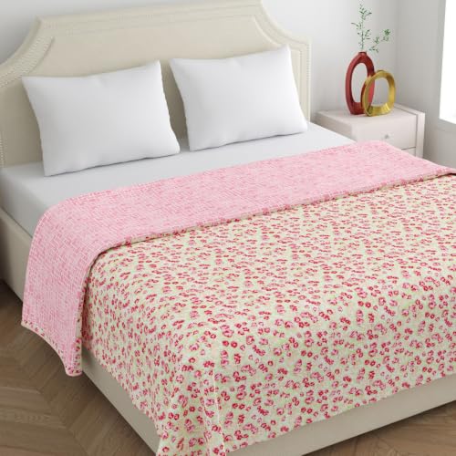 Image of Home Ecstasy 100% Cotton Mulmul Reversible Dohar for Double Bed 210 GSM (86 x 88 inches), Pink