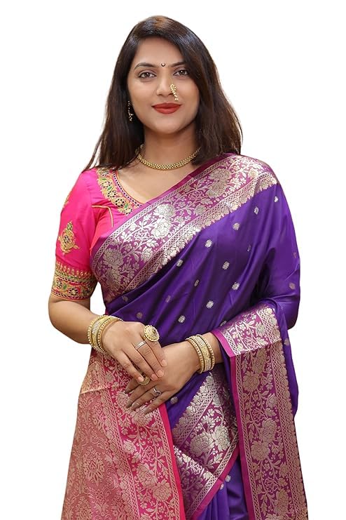 KRISHANA EXPORT STORE Women's Banarasi Saree Soft New Ladies 2024 Design Wear Pattu Sarees Latest Cotton Party Sari Collections With Blouse Piece for Wedding Sadi