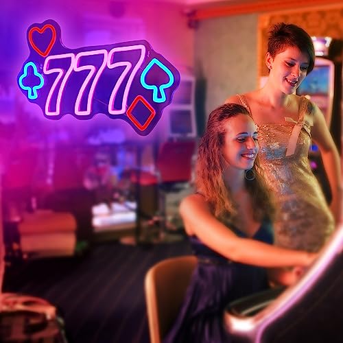Image of 777 Casino Neon Signs for Wall Decor Pink LED Light Sign for Poker Room Decor Light Up Sign for Birthday Party Decoration USB Powered