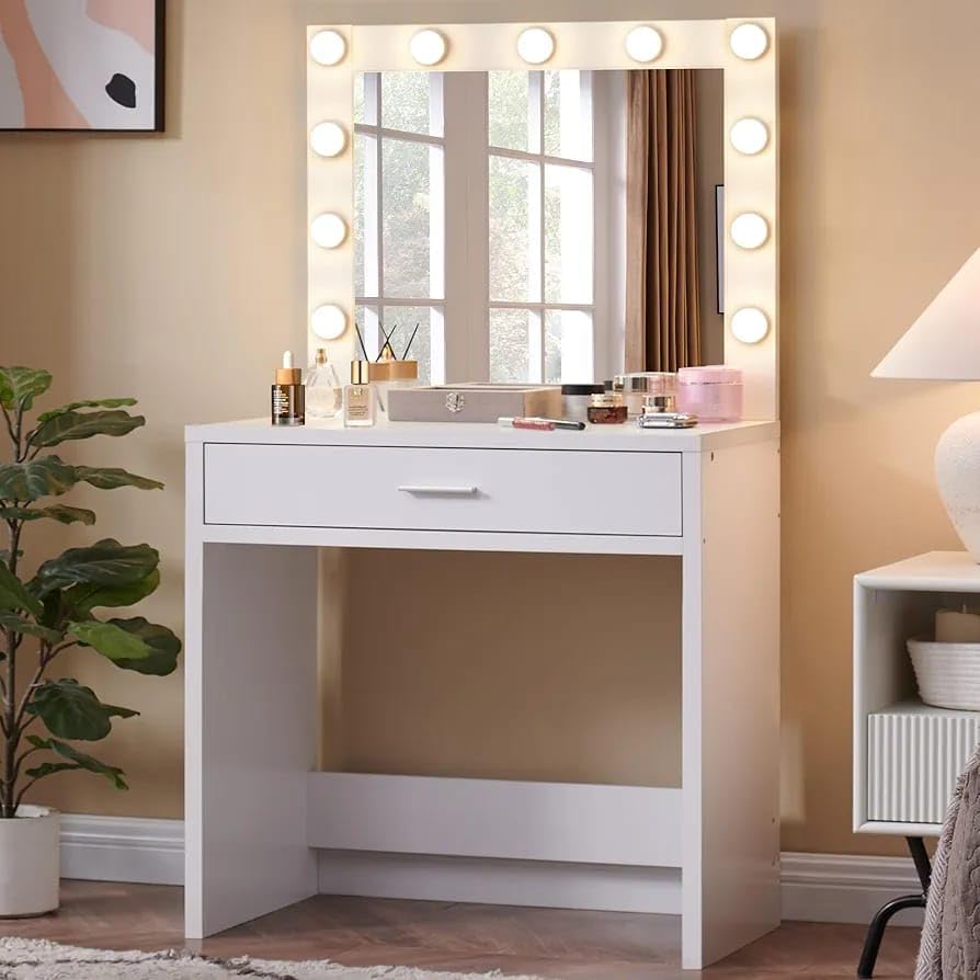 Ozone Furniture Engineered Wood Dressing Table with Mirror and LED Lights, 70W x 40D x 180H cm, Black and Brown-image-22