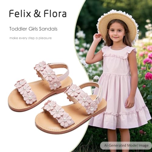 Image of Felix & Flora Toddler Girl Sandals - Flower Girl Dress Shoes Open Toe Little Kid Flats