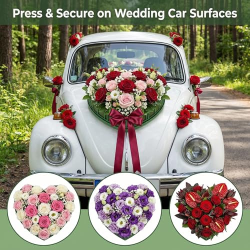 Image of Goaste 4 Pack Heart-Shaped Floral Foams, Large Green Florist Foam with Suction Cup Tray, Wet Flower Mud Blocks, Green Florist Sponge Bricks for Wedding Car Decoration, DIY Flower Arrangement